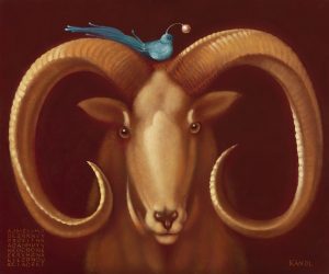 Lukáš Kándl prodej obrazu Le mouflon et l'oiseau bleu_30cm