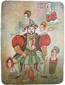 Adolf Born prodej barevné litografie Šest žen Jindřicha VIII 2001